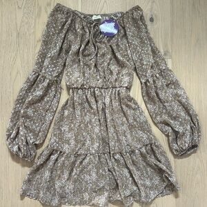 Peach Love California Long Sleeve Floral Dress - Brown